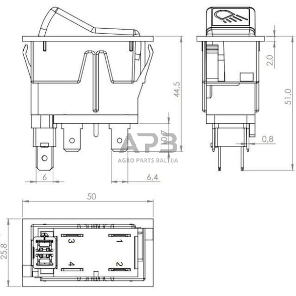 Klavišinis jungiklis 12V, 4 kontaktų SW10035KR 3