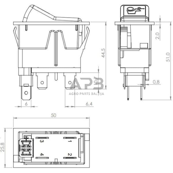 Klavišinis jungiklis 12V, 4 kontaktų SW10036KR 3