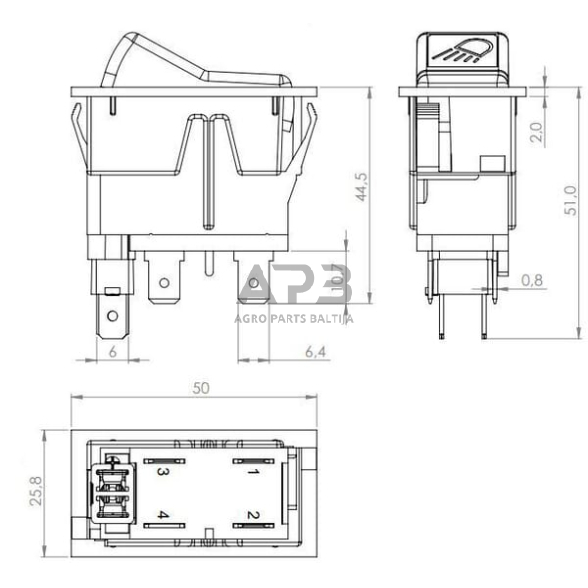 Klavišinis jungiklis 12V, 4 kontaktų SW10039KR 3