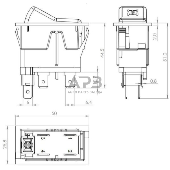 Klavišinis jungiklis 12V, 4 kontaktų SW10040KR 3