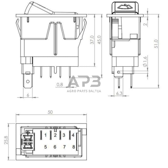 Klavišinis jungiklis 12V, 4 kontaktų SW10048KR 3