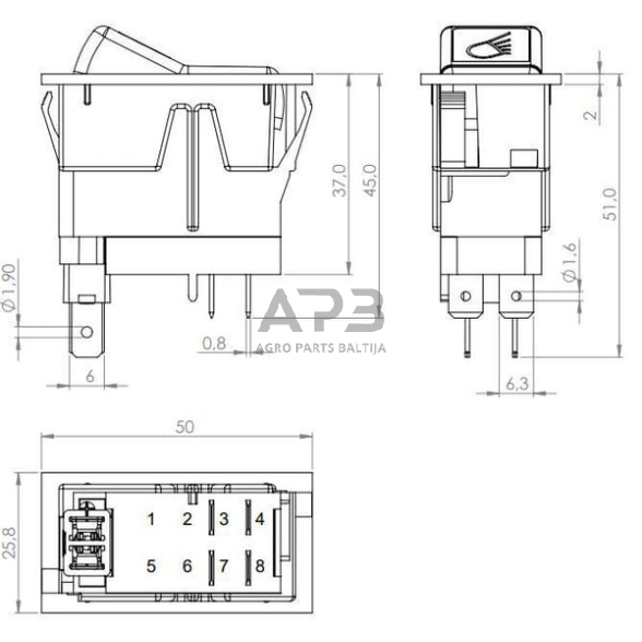 Klavišinis jungiklis 12V, 4 kontaktų SW10049KR 3