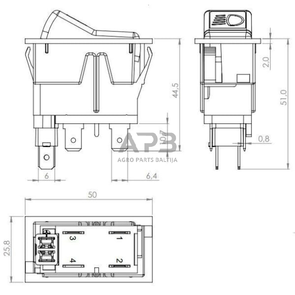 Klavišinis jungiklis 12V, 4 kontaktų SW10052KR 3