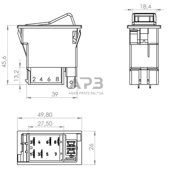 Klavišinis jungiklis 12V, 7 kontaktų SW10031KR 3