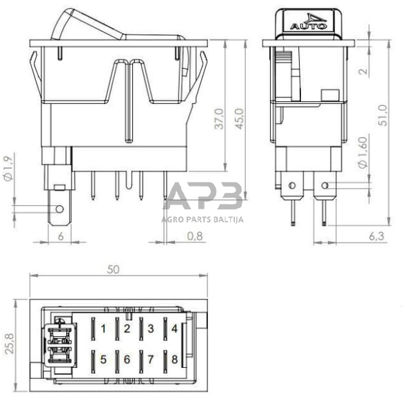 Klavišinis jungiklis 12V, 8 kontaktų SW10047KR 4