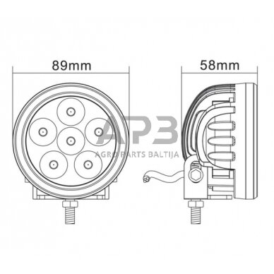 LED darbo žibintas apvalus 18W, 1440lm, 10/30V, Ø 89mm, 6 LED LA10081 5