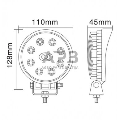 LED darbo žibintas apvalus 24W, 1920lm, 10/30V, Ø 110mm, 8 LED LA10025 5