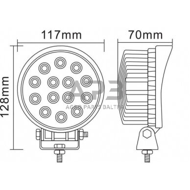 LED darbo žibintas apvalus 42W, 3360lm, 10/30V, Ø 117mm, 14 LED gopart LA15027 5