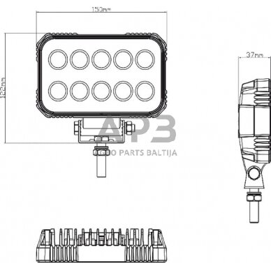 LED darbo žibintas stačiakampis 15W, 1900lm, 10/30V, 150x37x100mm, 10 LED LA10021 5