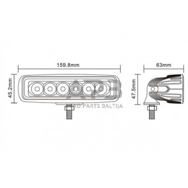 LED darbo žibintas stačiakampis 18W, 1440lm, 10/30V, 159.8x63mm, 6 LED gopart LA15026 5