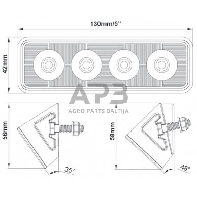 LED darbo žibintas stačiakampis 24W, 2800lm, 9-36V, 130x42x42mm, LA10526 6