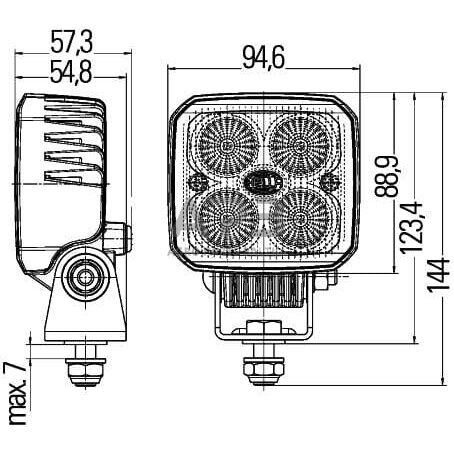 LED darbo žibintas kvadratinis 1000lm, 12/24V, 122x53x95mm, 4 LED Hella 1GA996284002 6