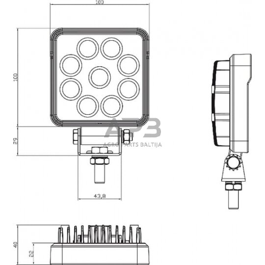 LED darbo žibintas kvadratinis 15W, 1710lm,10/30V, 129x40x100mm, 9 LED  gopart LA15032 5