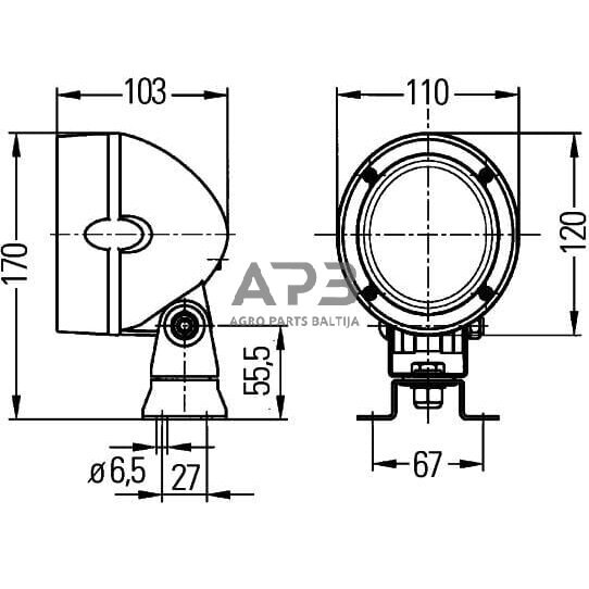 LED darbo žibintas apvalus Halogen, 55/70W, 12/24V, 110x103x170mm Hella 1GM996134081 6