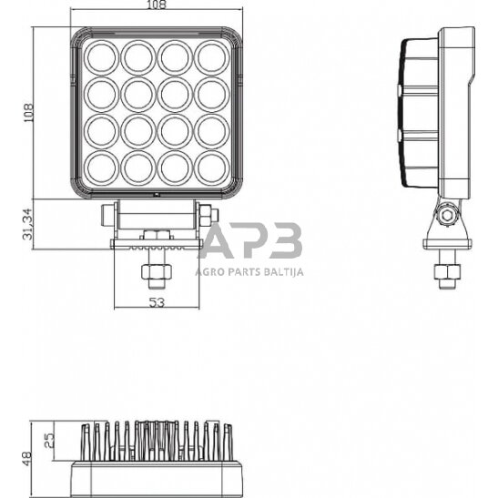 LED darbo žibintas kvadratinis 25W, 3040lm, 10/30V, 108x48x108mm, 16 LED LA10024 5