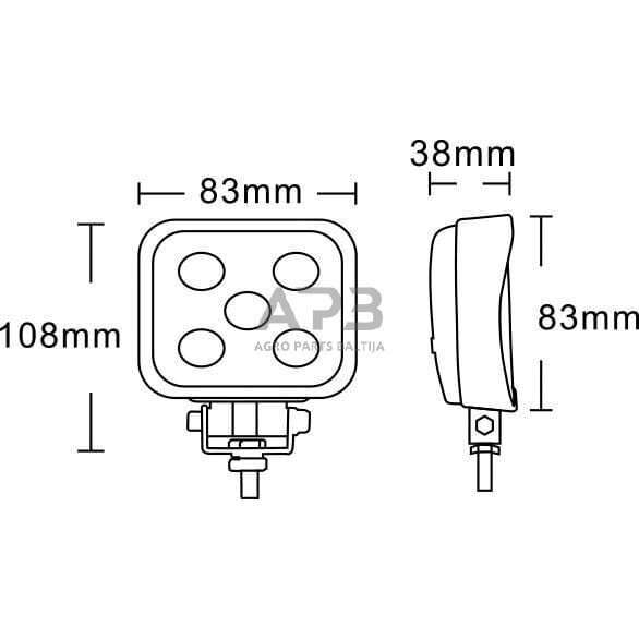 LED darbo žibintas kvadratinis 15W, 900lm, 10-30V, 108x38x83mm,  gopart LA15013 5