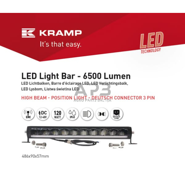 LED Bar žibintas 120W, 6500lm, 12/48V, balta, 486x90x57mm, dienos šviesa/tolimos šviesos LA10321 6