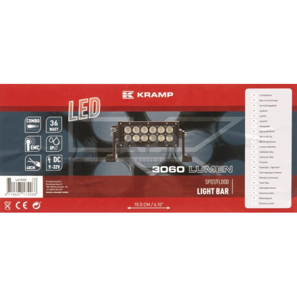 LED Bar žibintas 36W, 3060lm, 12/24V, balta, 198.6x79.5mm, kabelis, 12 LED LA10302 5