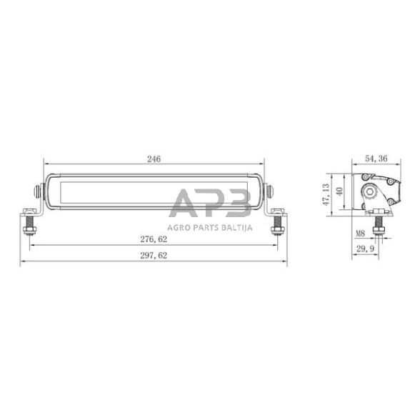 LED Bar žibintas 45W, 3780lm, 12/24V, balta/oranžinė, 246x40x54mm 9 LED, E-BOOST LA10820 1