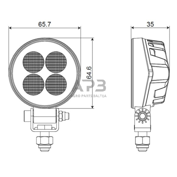 LED darbo žibintas apvalus 12W, 1200lm, 12/24V, 65.7x85.8x35mm 8 LED LA10606 5