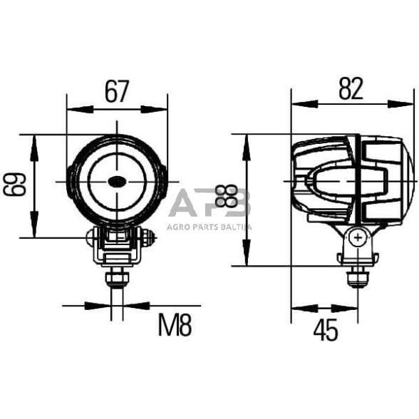 LED darbo žibintas apvalus 15W, 800lm, 9/12/24/33/50V, 82x88mm 1 LED, Hella 1G0995050001 6