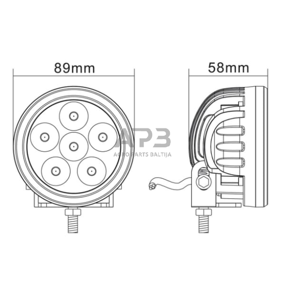 LED darbo žibintas apvalus 18W, 1440lm, 10/30V, Ø 89mm, 6 LED LA10081 5