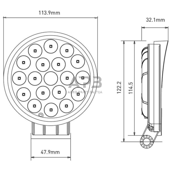 LED darbo žibintas apvalus 36W, 2850lm, 10/30V, Ø 113.9mm, 18 LED LA10046 5