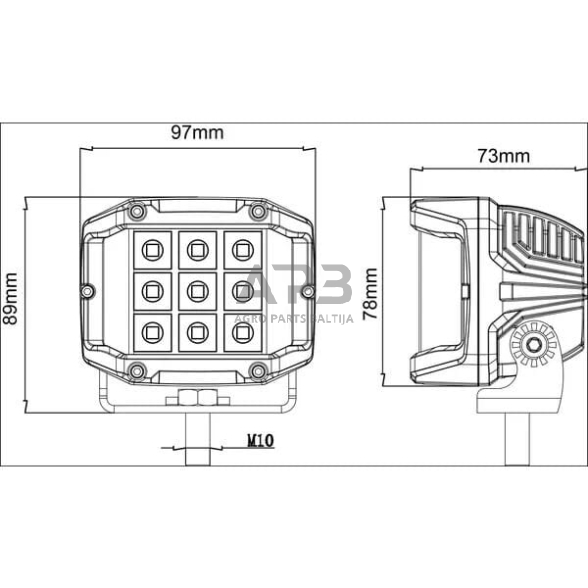 LED darbo žibintas kvadratinis 22.5W, 2850lm, 10/30V, 89x73x97mm, LA10094 6