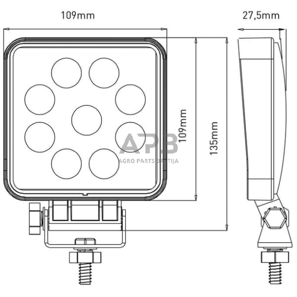 LED darbo žibintas kvadratinis 27W, 1800lm, 10-30V, 135x27.5x109mm, LA10051 5