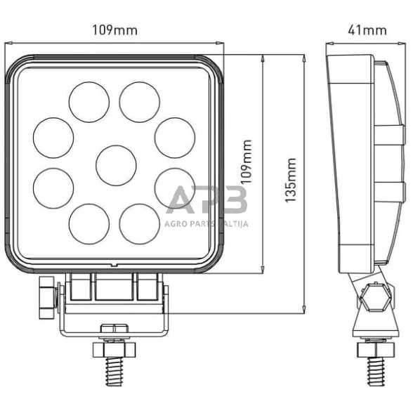 LED darbo žibintas kvadratinis 27W, 2376lm, 10-30V, 135x41x109mm, LA10052 5