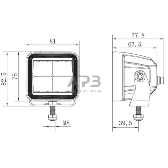 LED darbo žibintas kvadratinis 40W, 4800lm, 12/24V, 81x82.5x67.5mm  4 LED LA10607 4