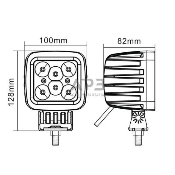 LED darbo žibintas kvadratinis 42W, 3780lm, 10/30V, 128x82x100mm, 6 LED LA10028 4