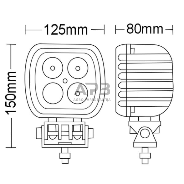 LED darbo žibintas kvadratinis 48W, 4050lm, 10/30V, 150x80x125mm, 4 LED, Kramp LA10029 5