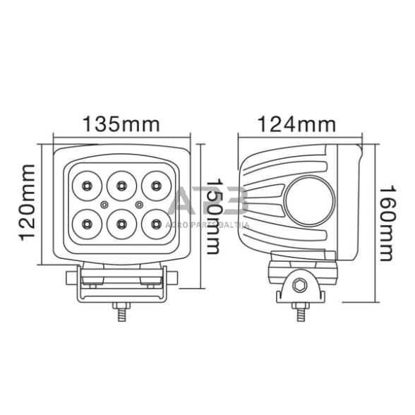 LED darbo žibintas kvadratinis 60W, 5400lm,10/30V, 150x124x135mm, 6 LED LA10082 5