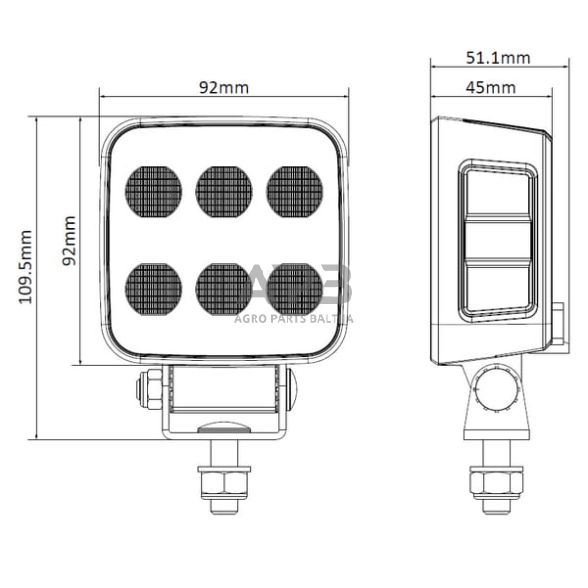 LED darbo žibintas kvadratinis 60W, 6600lm, 12/24V, 92x109.5x51.1mm 12 LED LA10830 7