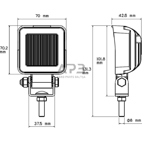 LED darbo žibintas kvadratinis 8W, 720lm,10/12/24/30V, 101.8x42.5x70mm, LA22817 3