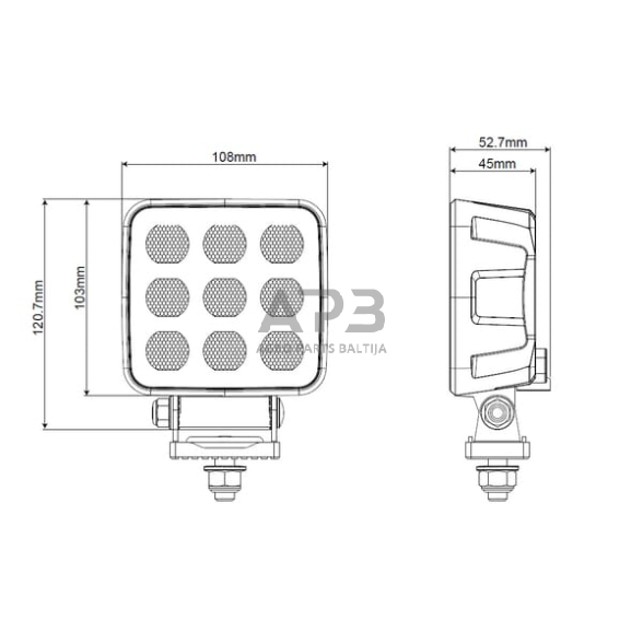 LED darbo žibintas kvadratinis 90W, 6800lm, 12/24V, 108x120.7x52.7mm 18 LED LA10833 5