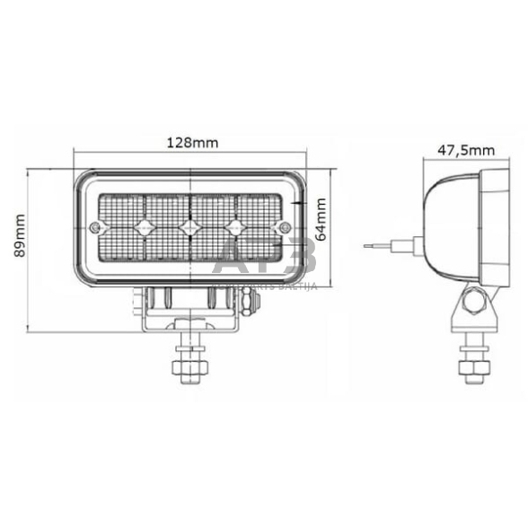 LED darbo žibintas stačiakampis 12W, 1136lm, 9/36V, 69x128mm, 8 LED LA10095 6