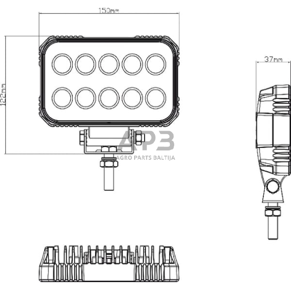 LED darbo žibintas stačiakampis 15W, 1900lm, 10/30V, 150x37x100mm, 10 LED LA10021 5