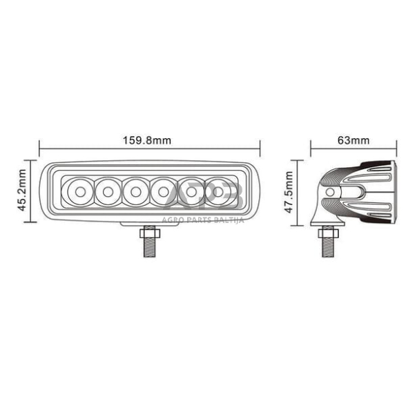 LED darbo žibintas stačiakampis 18W, 1440lm, 10/30V, 159.8x63mm, 6 LED gopart LA15026 5