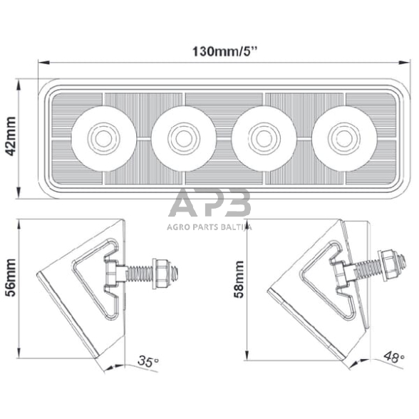 LED darbo žibintas stačiakampis 24W, 2800lm, 9-36V, 130x42x42mm, LA10526 6