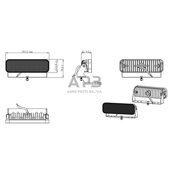 LED darbo žibintas stačiakampis 54W, 3960lm, 10/30V, 180x55x38mm, LA10049 5