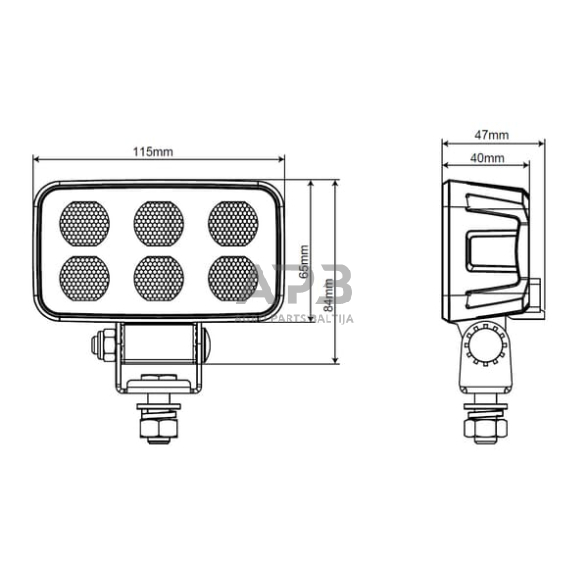 LED darbo žibintas stačiakampis 60W, 4630lm, 12/24V, 115x65x47mm 12 LED LA10834 5