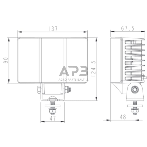 LED darbo žibintas stačiakampis 60W, 5700lm, 9-36V, 137x90x67.5mm, LA10521 5