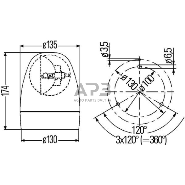 Oranžinis švyturėlis Halogen 24V Ø 130mm x 174mm Hella 2RL007337011 5