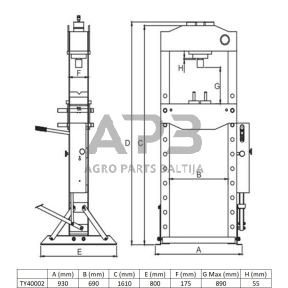 Pneumatinis / hidraulinis presas su manometru 40t