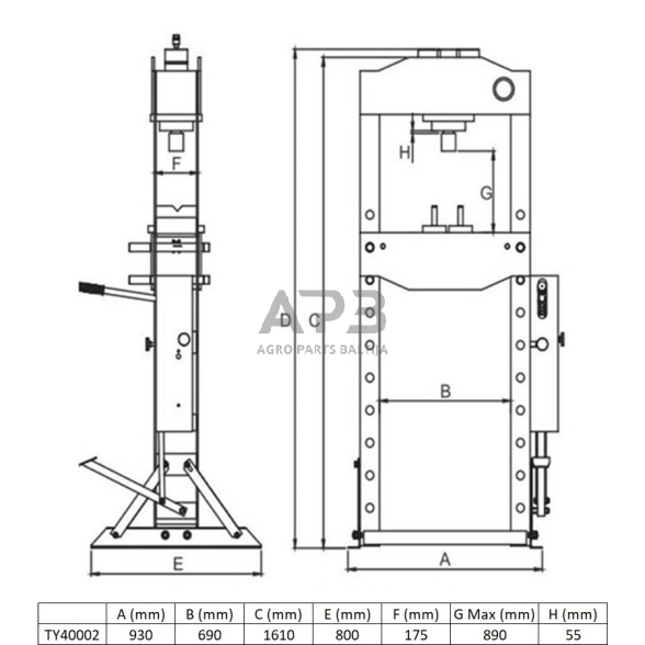 Pneumatinis / hidraulinis presas su manometru 40t 1