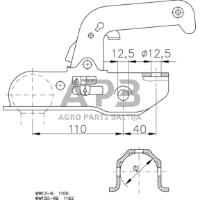 Priekabos sukabinimo spyna Winterhoff 2200kg Ø50/51mm 1861585