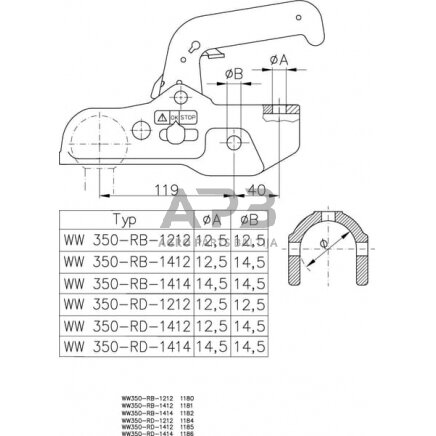 Priekabos sukabinimo spyna Winterhoff 3500kg Ø50mm 1860803 1