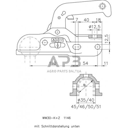 Priekabos sukabinimo spyna Winterhoff 3000kg Ø35-51 mm 1860801 3